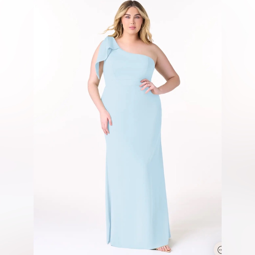 Azazie Blue One Shoulder Cap Sleeve Gown